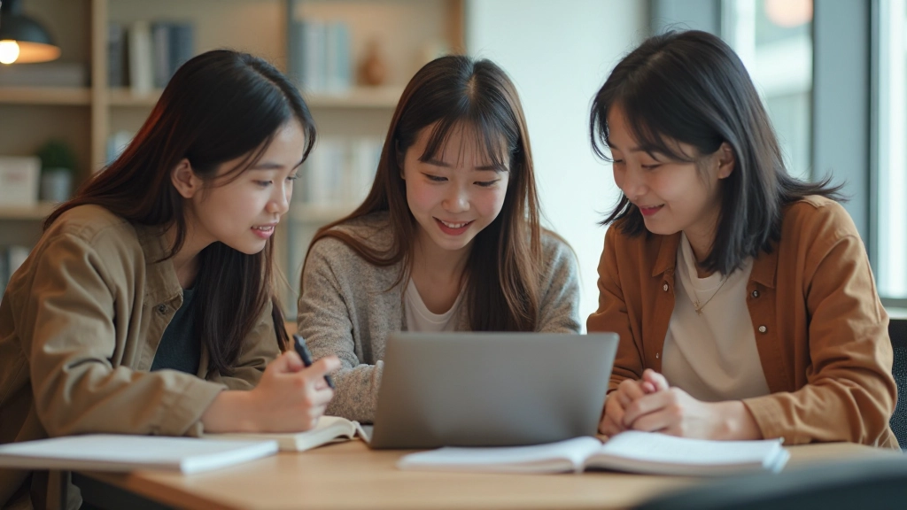 Diverse group of students collaborating and sharing knowledge in collaborative learning setting