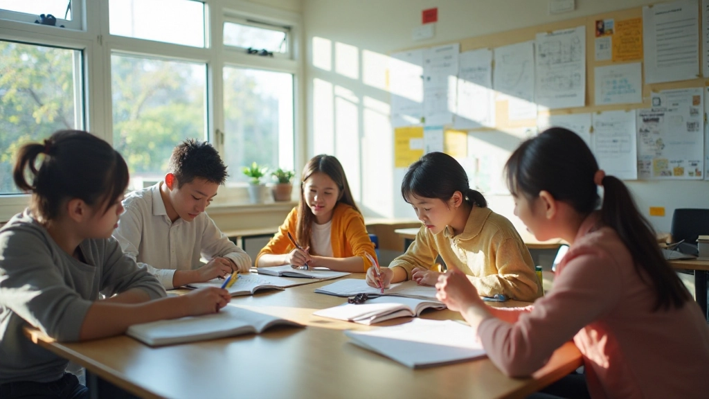 Students engaged in active learning in a modern classroom