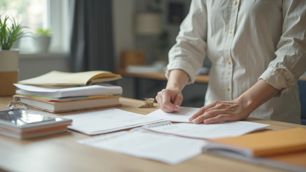 Organized study materials arranged in storage systems, showing color-coded notes and neatly arranged textbooks